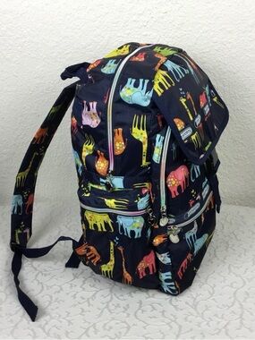 Colorful Giraffe & Elephant Print Navy Backpack